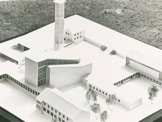 Modell der Kirche St. Alfons, des Kindergartens, des Pfarrheims und des Klosters